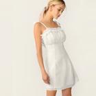 Romwe Tie Strap Ruffle Trim Swiss Dot Cami Dress