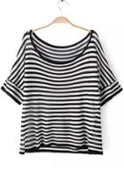 Romwe Scoop Neck Striped Loose Sweater