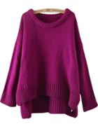 Romwe High-low Loose Knit Red Sweater