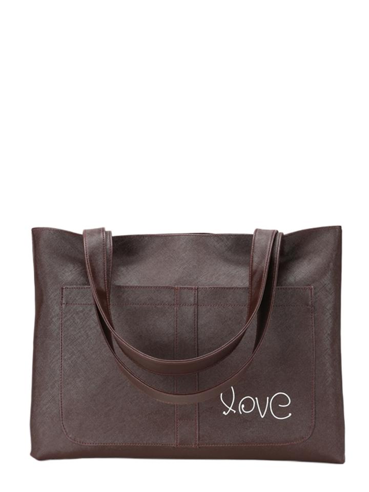 Romwe Double Pocket Front Pu Tote Bag