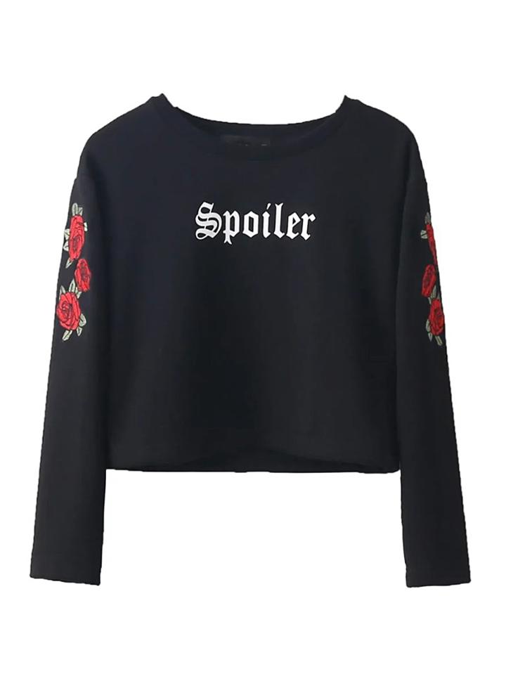 Romwe Rose Embroidered Crop Tee