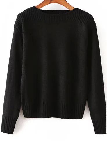 Romwe Round Neck Black Sweater