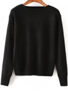 Romwe Round Neck Black Sweater