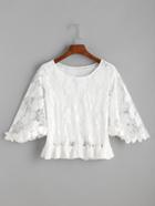 Romwe Butterfly Sleeve Frilled Hem Lace Top