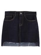 Romwe Blue Pockets Raw Hem Denim Skirts