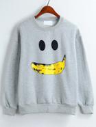 Romwe Banana Print Grey Sweatshirt