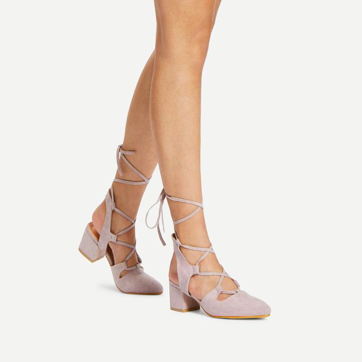 Romwe Lace Up Suede Chunky Heels