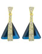 Romwe Blue Rhinestone Triangle Earrings