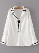 Romwe White Contrast Trim Bell Sleeve Button Blouse