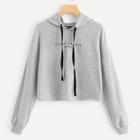 Romwe Drop Shoulder Drawstring Hoodie Crop Sweatshirt