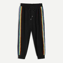 Romwe Guys Drawstring Waist Rainbow Striped Tape Side Sweatpants