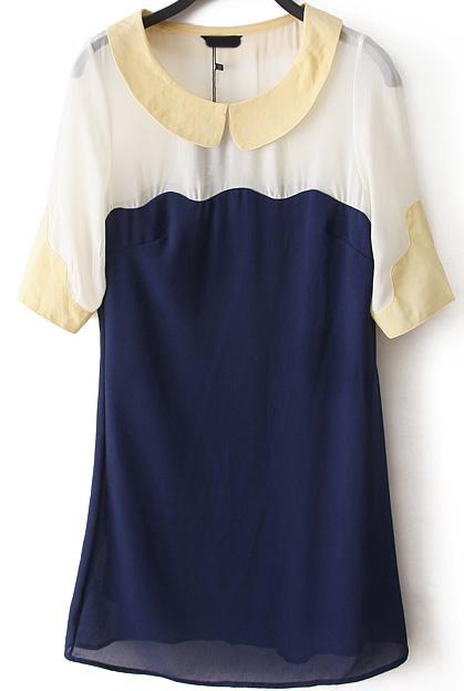 Romwe Doll Collar Color-block Dress