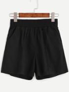 Romwe Black Elastic Waist Shorts With Pockets