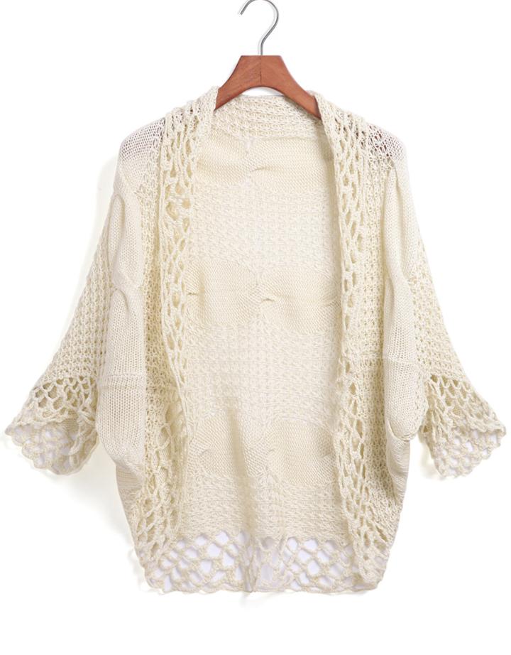 Romwe Bat Sleeve Hollow Cardigan