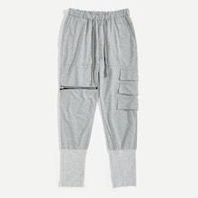 Romwe Guys Zip Detail Drawstring Waist Pants