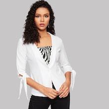 Romwe Knotted Sleeve Solid Blazer