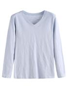 Romwe Light Blue V Neck T-shirt