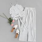 Romwe Striped Knot Hem Cami Top With Pants