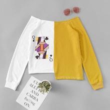 Romwe Off Shoulder Asymmetrical Hem Sweatshirt