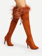 Romwe Faux Fur Point Toe Over The Knee Boots