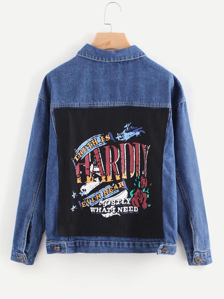 Romwe Graffiti Patch Denim Jacket