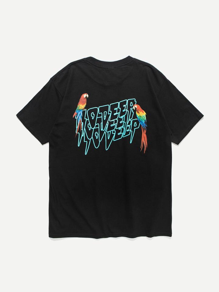 Romwe Men Parrot And Slogan Printed Shirt