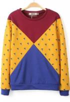 Romwe Round Neck Color-block Geometric Print Sweatshirt