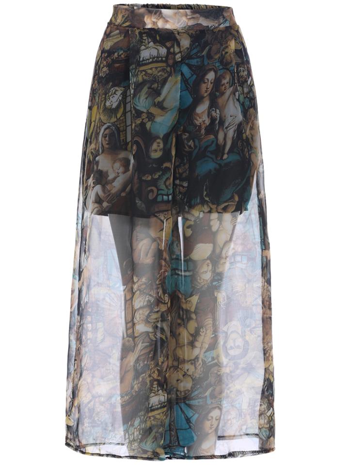 Romwe Vintage Print Wide Leg Pant