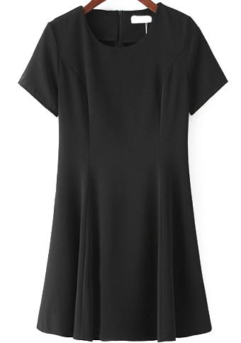 Romwe With Zipper Short Sleeve Black Dress