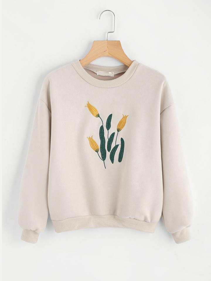 Romwe Floral Embroidered Drop Shoulder Sweatshirt