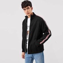 Romwe Guys Zip Up Striped Trim Jacket