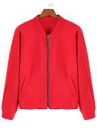 Romwe Stand Collar Zipper Red Jacket