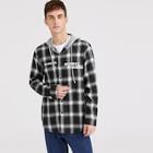 Romwe Guys Embroidered Letter Plaid Shirt With Hood