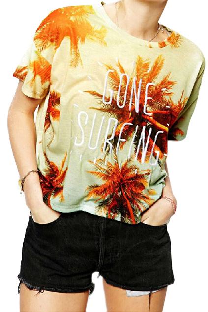 Romwe Coconut Trees Print Loose T-shirt
