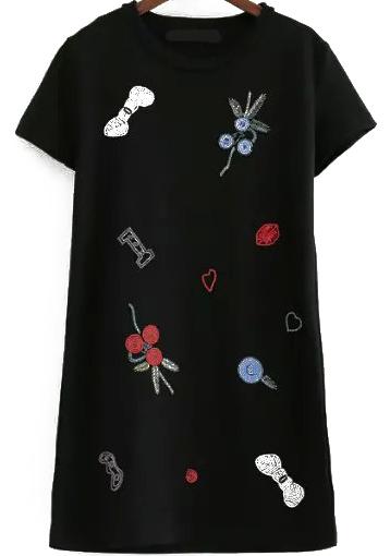 Romwe Short Sleeve With Bead Shift Dress