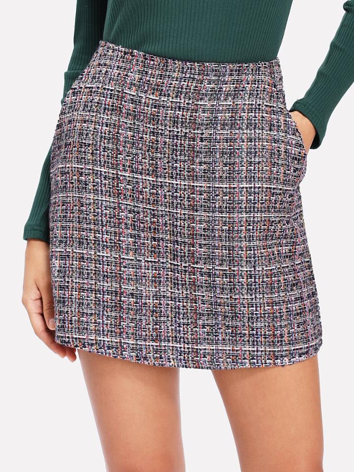 Romwe Zip Up Back Knit Skirt