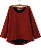 Romwe Red Round Neck Half Sleeve Knit Sweater