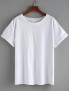 Romwe White Cuffed Ripped T-shirt