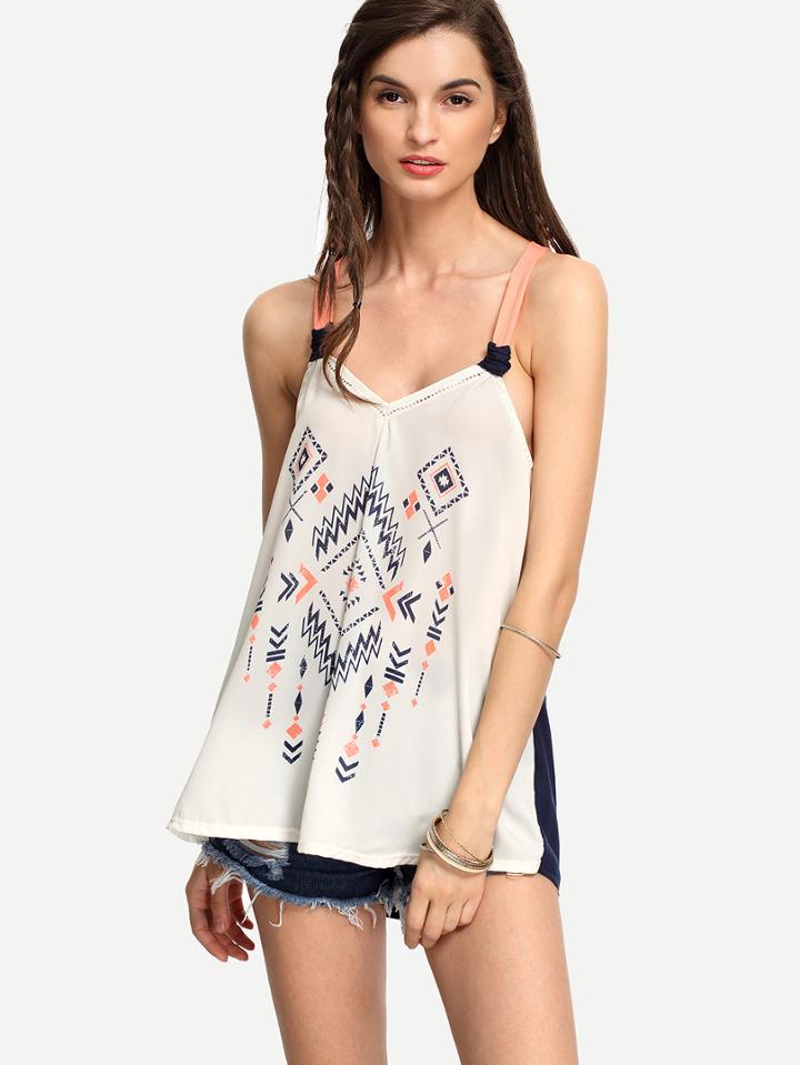 Romwe Blue White Tribal Print Chiffon Cami Top