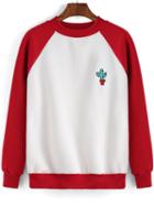 Romwe Colour-block Cactus Print Sweatshirt
