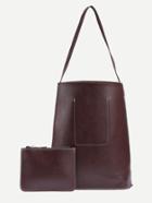 Romwe Brown Bucket Tote Bag With Zip Clutch