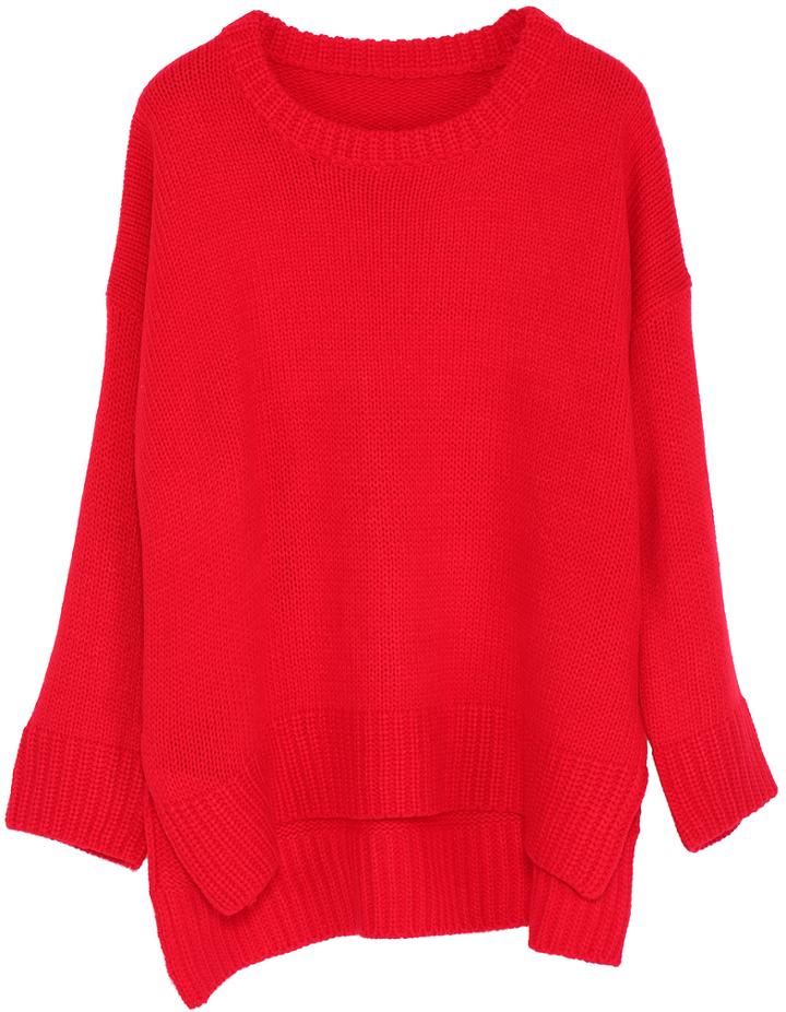 Romwe Split Dipped Hem Knit Sweater
