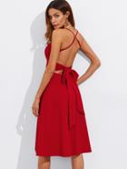 Romwe Crisscross Belted Back Fitted & Flared Dress