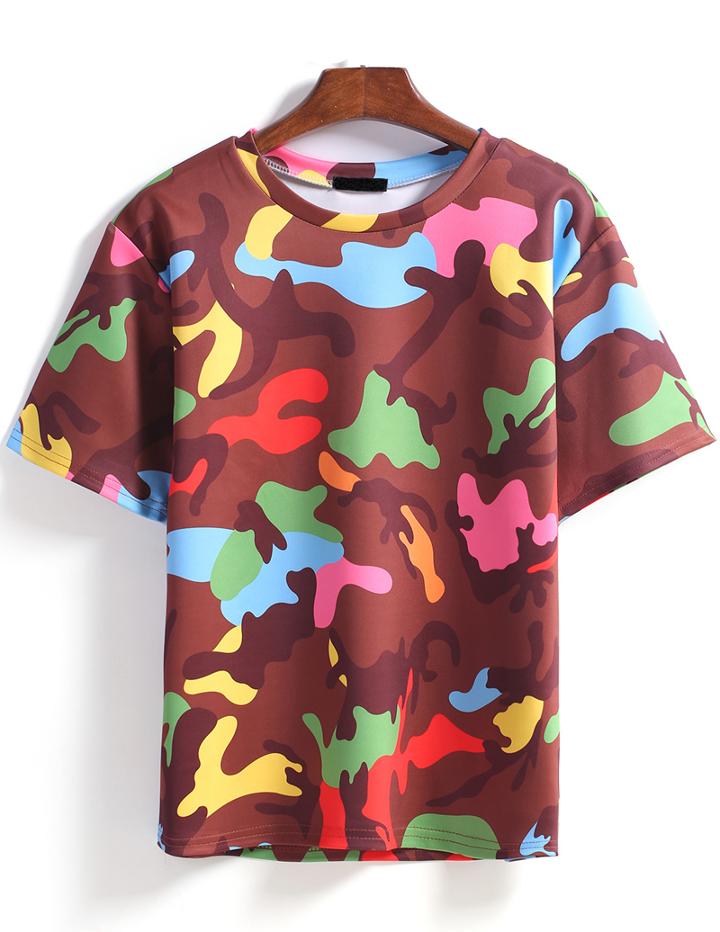 Romwe Camouflage Print Loose T-shirt