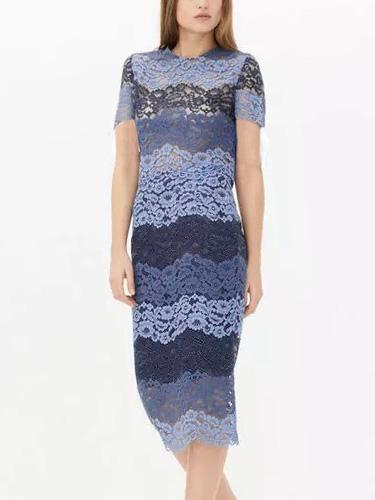 Romwe Color-block Keyhole Back Top With Lace Skirt