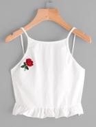 Romwe Rose Embroidered Frill Hem Cami Top