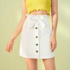 Romwe Button Front Paper Bag Belted Skirt