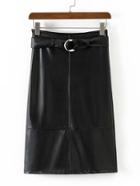 Romwe Back Slit Pencil Skirt With Belt