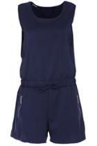 Romwe Zippered Self-tied Bowknot Sheer Dark-blue Playsuit