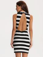 Romwe White Black Sleeveless Striped Dress